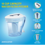 eroWater ZP-010, 10 Cup Water Filter Pitcher with Water Quality Mete