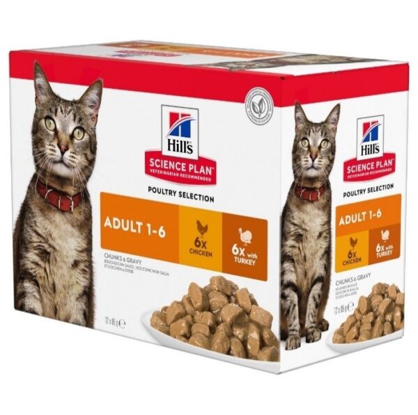 Hills Science Plan Adult Cat Food Pouches (Poultry Selection) 12 x 85g